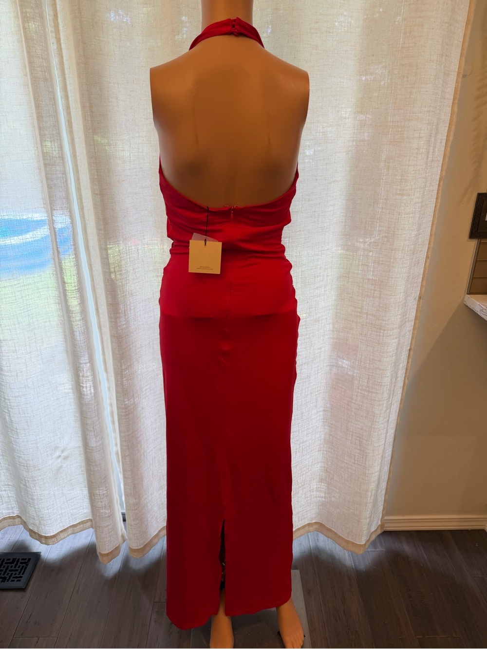 superdown Chloe Halter Maxi Dress in Red backless draped ruched v neck - Picture 3 of 6